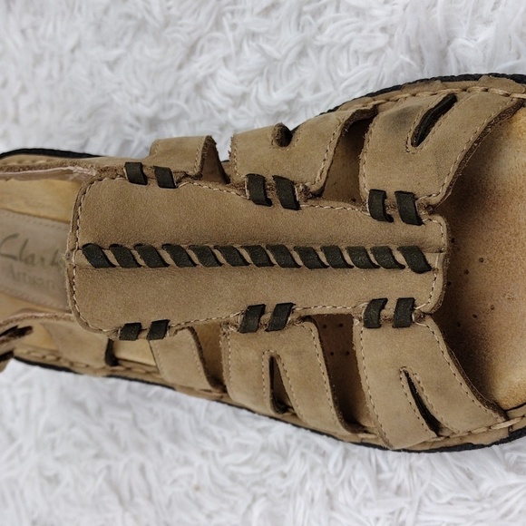 Clarks Artisan Active Air Tan Suede Leather Open Toe Wedge Slingback Sandal - Picture 14 of 16